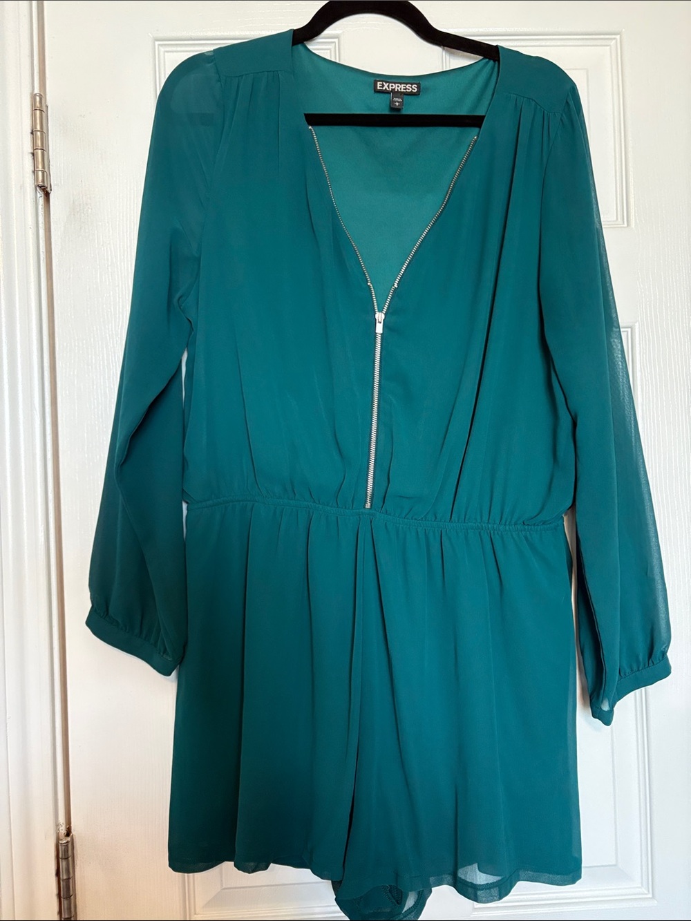 Express Teal Long-Sleeve V-Neck Romper